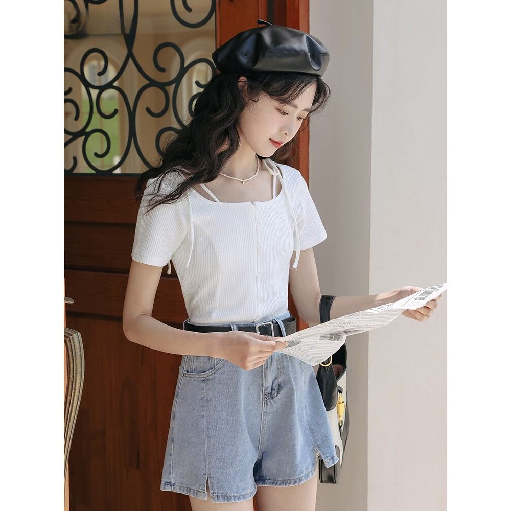 Mutu áo thun nữ phong cách Hồng Kông, ngọt ngào và cá tính, thiết kế slim-fit, phù hợp mùa hè