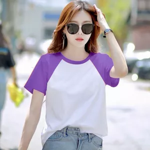 Áo thun nữ ngắn tay màu tương phản, chất liệu Ice Silk mỏng nhẹ, phong cách thể thao cổ tròn cho mùa hè