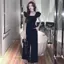 Mùa hè Phiên bản Hàn Quốc Cổ vuông Ôm hơn Áo liền quần tay bay xù Bộ áo liền quần cạp cao thời trang Quần ống rộng nữ
