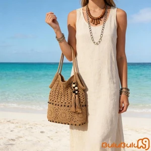 Nữ Mùa Hè Dệt Tote Hạt Tua Rua Mặt Dây Chuyền Móc Cotton Dung Tích Lớn Túi Đeo Vai Cho Công Sở Bãi Biển