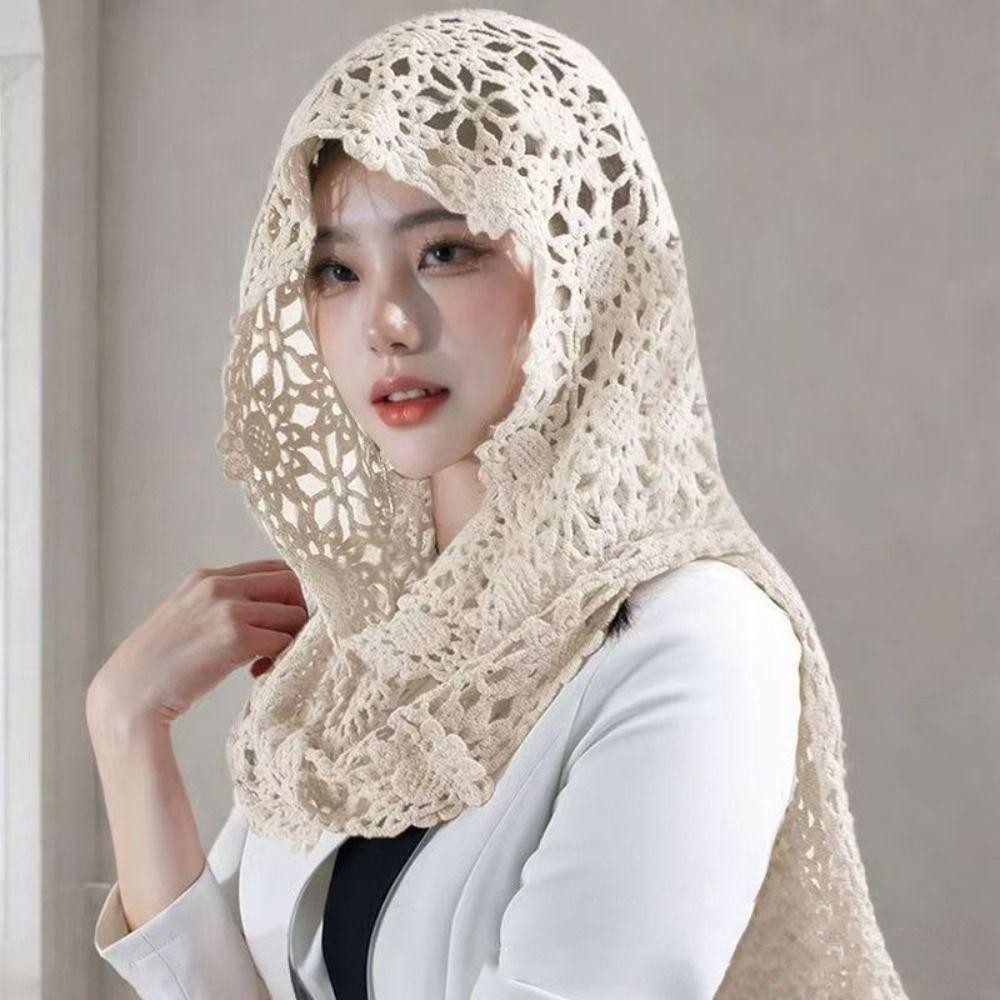 Khăn trùm đầu ren mỏng, Khăn quàng cổ màu trắng cổ điển phong cách Hàn Quốc  khăn trùm đầu mùa hè