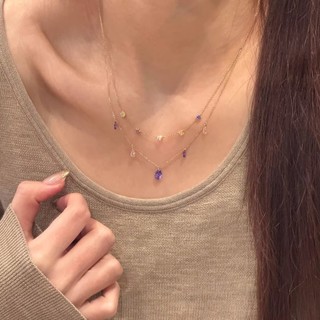 Vòng cổ nữ zircon hai lớp màu tím giọt nước, phong cách châu Âu