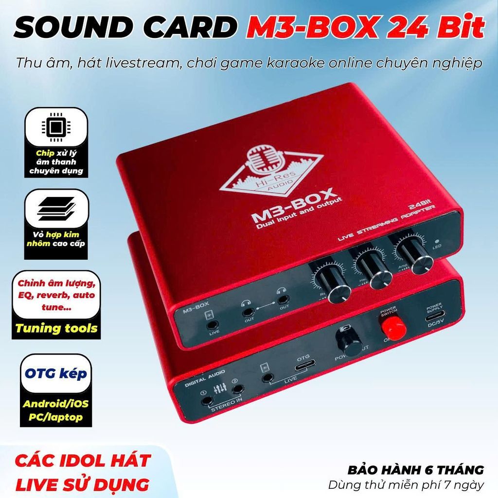 M3-Box Sound Card 24 Bit Dành Cho Hát Live Sử Dụng Chất Lượng Âm Thanh Tốt Thu Âm Livestream Chơi Game Karaoke Online