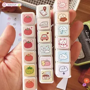 BEABOUT Tem Văn Phòng Phẩm, Bộ 6 Tem Cao Su Nhựa, Tâm Trạng Thời Tiết Du Lịch Mini Size Trắng Kawaii Tem Tạp Chí Sử Dụng