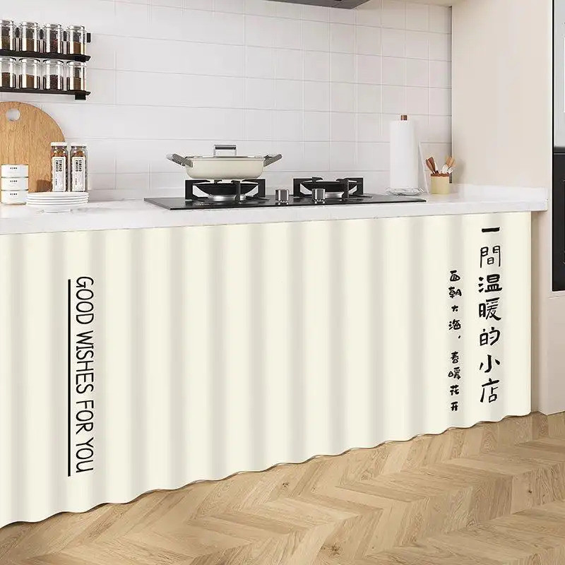 Rèm dưới bồn rửa có đường trượt – Phong cách hoạt hình Nhật Bản dễ thương, Vỏ tủ không khoan cho nhà bếp, ống chống bụi & ẩn