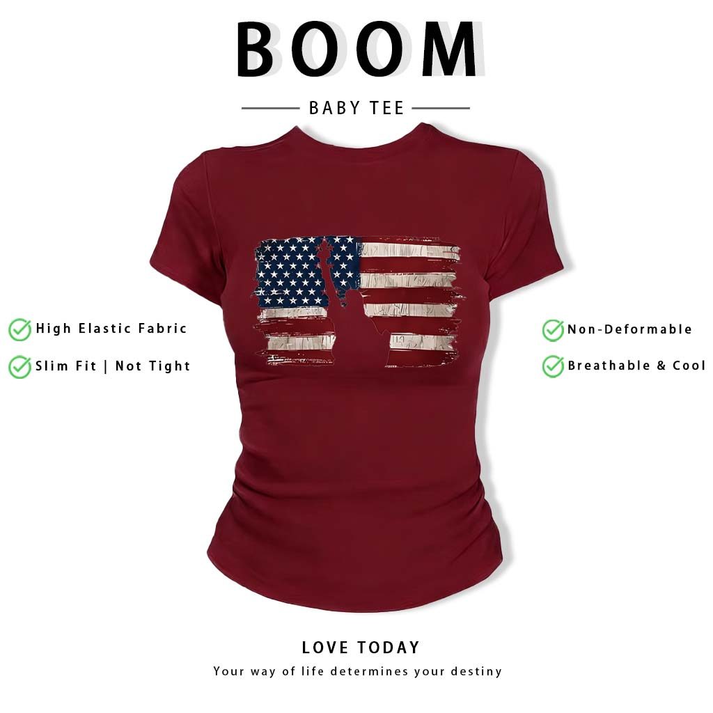 BOOM Áo Baby Tee Nữ Cotton Ôm Body-Áo Thun Ngắn Tay Y2K In Hình PhongCách Mùa Hè, Cổ Tròn Hàng Đầucách hàn quốc phongQ43