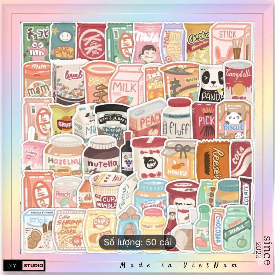 100 Sticker thương hiệu đồ ăn fastfood mẫu chất lượng cao  chống nước, dán trang trí laptop, mũ bảo hiểm, vali, ly nước