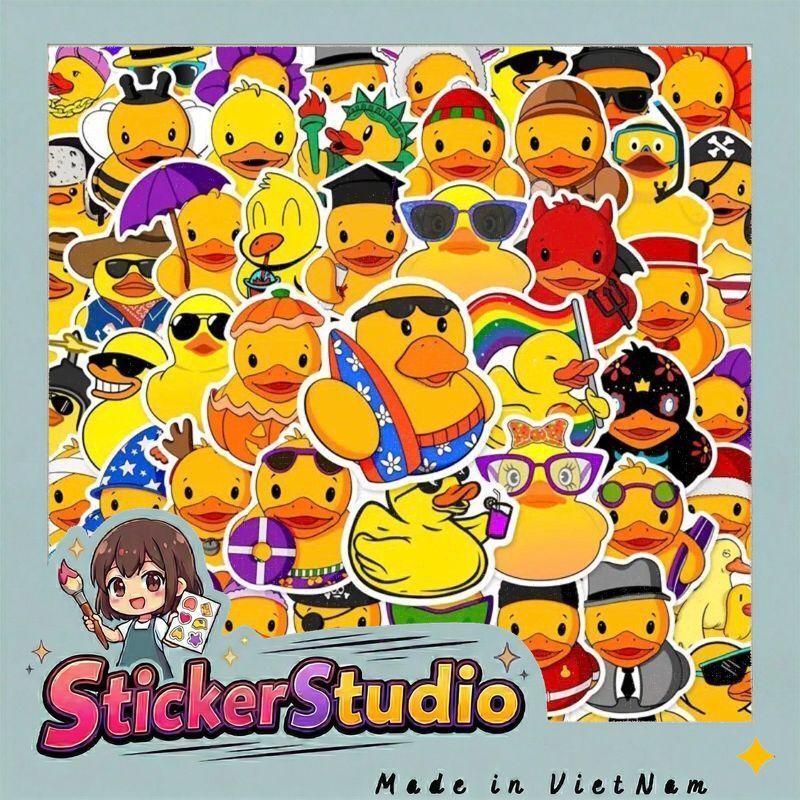 set 60 sticker chú vịt thời trang sành điệu  trang trí sổ tay note book laptop mũ bảo hiểm chống nước tốt