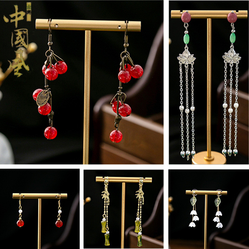 Giả Ngọc Dầu Thả Đính Hạt Mới Phong Cách Trung Hoa Bông Tai 55 Phong Cách Bộ Sưu Tập Bướm Giọt Nước Tua Rua Bông Tai Có Thể hoán Đổi S925 Bạc Móc Tai Phụ Kiện Hanfu Plus Mua Hộp Quà