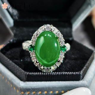 Nhẫn Chrysoprase Jasper Đá Tự Nhiên, Kim Cương, Dành Cho Nam Nữ Chính Hãng