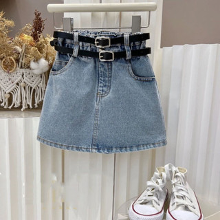 Bộ đồ bé gái Áo xù thời trang và váy Denim Bộ đồ hai mảnh, Thắt lưng miễn phí