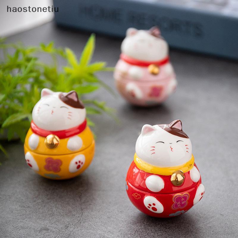 NS Nhật Bản Gốm May Mắn Mèo Tumbler Daruma Thủ Công Hoạt Hình Mèo May Mắn Đồ Trang Trí Phong Cảnh Trang Trí Nhà May Mắn Tượng Mèo Tượng Nhỏ NS