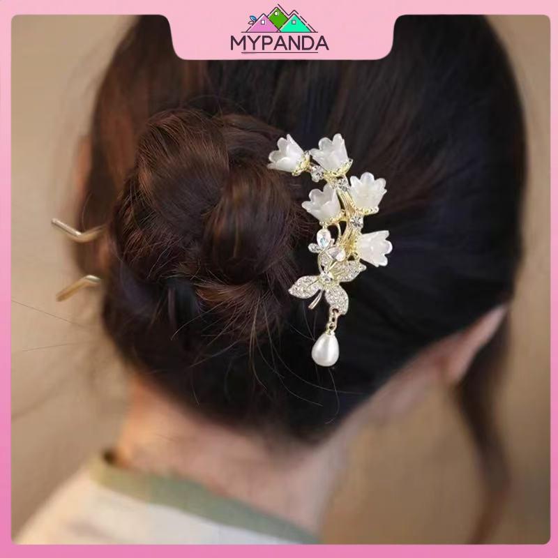 MYPANDA - Kẹp tóc hình chữ U handmade họa tiết Lily of the Valley vintage, phù hợp với style Hanfu