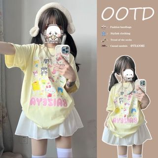 Set áo thun + chân váy xếp ly phong cách dopamine – Dáng rộng ngọt ngào, dễ phối cho bé gái