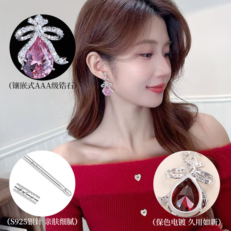 Bông tai zircon nơ cao cấp nhẹ sang trọng
