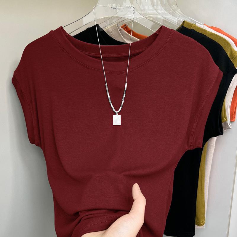 KILIG Áo Thun Nữ Ice Silk Phù Hợp Mùa Hè - Thiết Kế Ren Cổ Tròn Mới lạ