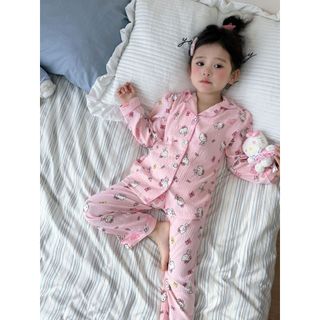 Phiên Bản Hàn Quốc Bộ Đồ Ngủ Bé Gái Dài Tay Bé Gái Hoạt Hình Dễ Thương Thời Trang Homewear Phù Hợp Với