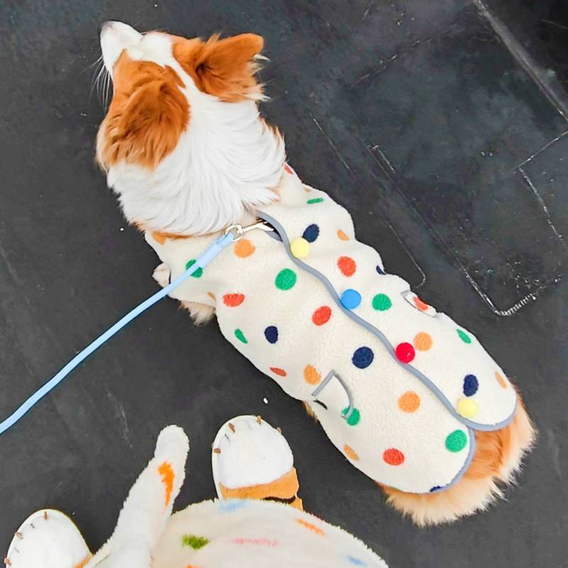【Ready Stock】 Dog Clothes Winter Thickening Fleece-Lined Warm New Polka Dot Vest Cute Medium Large Dog Shiba Inu Pet Clothing wtII