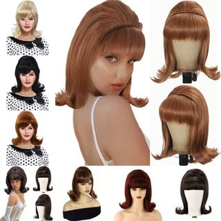 HARRIETTLO Tóc Giả Thẳng Ngắn Có Nổ Bằng Phẳng, Tổng Hợp 16 inch Nữ Vintage Thời Kỳ Tóc Giả, Full Head Đen Tóc Giả Halloween Tự Nhiên Cosplay Tóc Giả Hàng Ngày