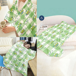 Sanrio Keroppi Khăn choàng Flannel in một mặt, Chăn hoạt hình, Chăn ngủ trưa