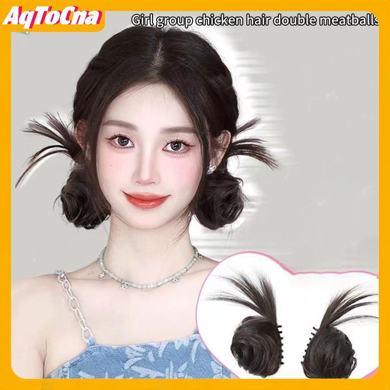 AqToCna Tổng Hợp Tóc Bun Xoăn Tóc Giả Gước Kẹp Thịt Viên Co Giãn Đuôi Ngựa Phần Mở Rộng Tóc Scrunchy Giả Miếng Cho Nữ AqToCna