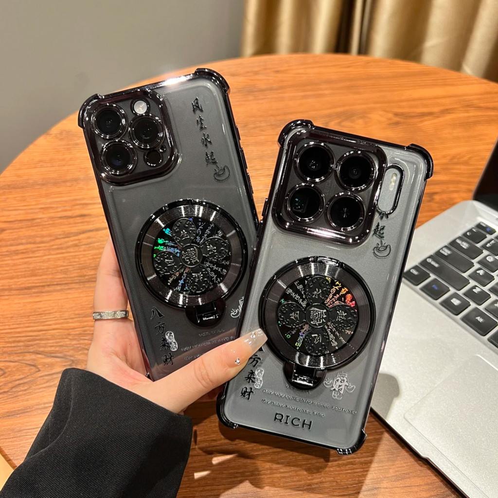 Ốp Lưng Trong Suốt Cho Iphone 17 16 14 13 12 11 15 Pro X XS Max XR 6 7 8 Plus MINI Sang Trọng Dễ Thương Giá Đỡ Xoay Đứng Phong Phú Mạ Trong Suốt Chống Sốc Vỏ Điện Thoại Mềm