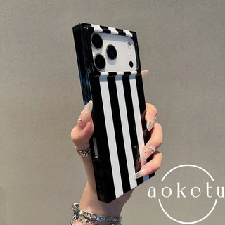 Ốp điện thoại Apple 17 Pro sọc đen trắng sáng tạo hình vuông phù hợp cho iPhone 16 Promax chống rơi bao gồm tất cả các trường hợp bảo vệ thích hợp 15 / 14 / 13