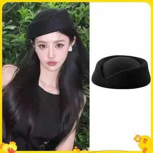 Mũ nồi Mũ hãng hàng không Tiếp viên hàng không Mũ cổ điển Mũ phẳng màu đen Phụ kiện tóc
