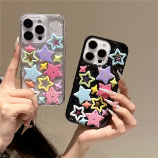 Macaron Color-Block Long Lanh Keo Dopamine Stars Vỏ Điện Thoại Cho iPhone 17 16 15 14 13 11 12 Pro Max