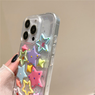 Macaron Color-Block Long Lanh Keo Dopamine Stars Vỏ Điện Thoại Cho iPhone 17 16 15 14 13 11 12 Pro Max