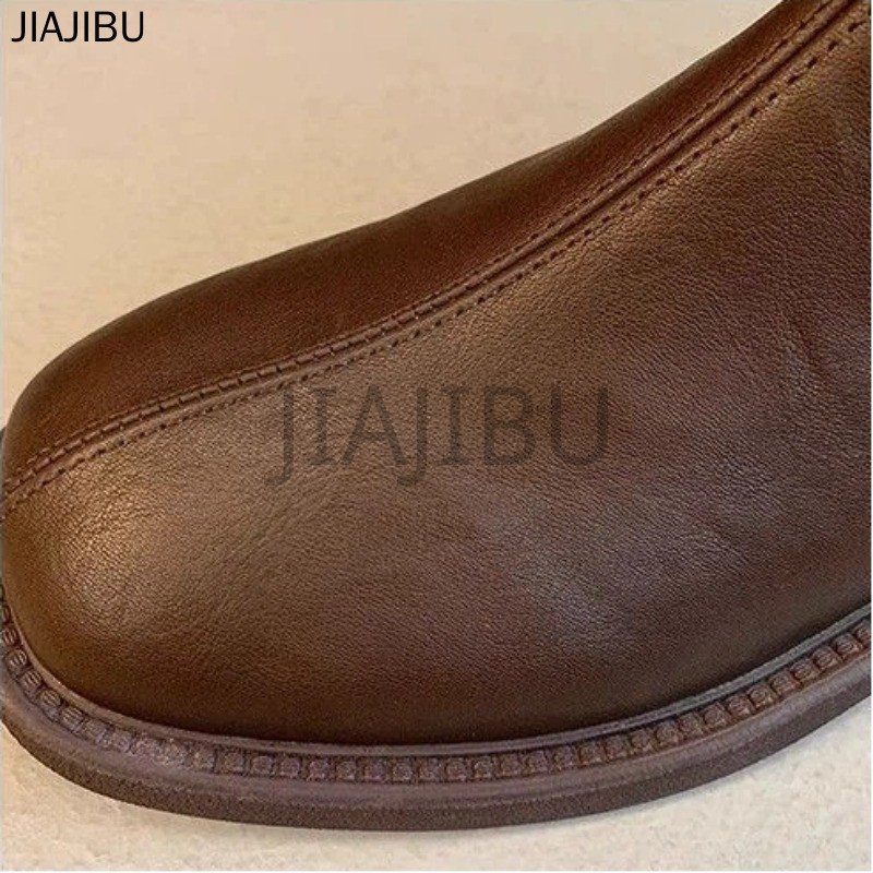 size 35-42 Giày bốt Chelsea kiểu Anh cổ điển, mũi tròn, đế dày, khóa kéo, chống trượt, màu nâu và đen Giày nữ cỡ lớn chất lượng cao Giày bốt mùa đông lót bông màu be kiểu Lolita Nhật Bản dành cho nữ (JK) kiểu dáng thường ngày Korean platform leather boots
