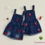 Quần yếm Denim cho bé gái mới biết đi Áo liền quần không tay dâu tây có dây đeo vai có thể điều chỉnh