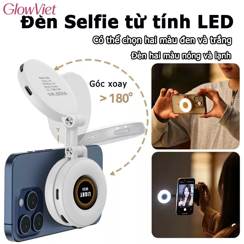 Đèn Selfie từ tính LED,Xoay 180 độ,Đèn bù sáng lật hai màu,Type-C Gương đứng 2 trong 1 đa năng