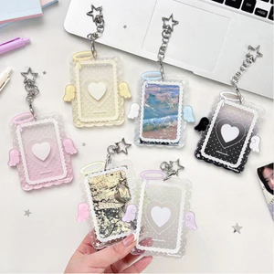 Trường Văn Phòng Phẩm Acrylic Đôi Cánh Thiên Thần Ảnh Đựng Thẻ Túi Mặt Dây Chuyền Photocard Cứng Nhỏ ID Phim Trong Suốt 3 Inch