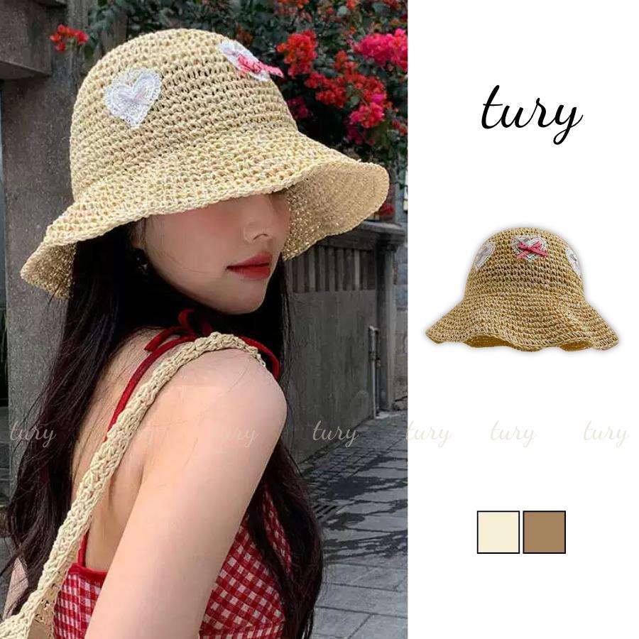 Nón Cói Nữ - Tury - Mũ Cói Mềm Phối Trái Tim - NC068