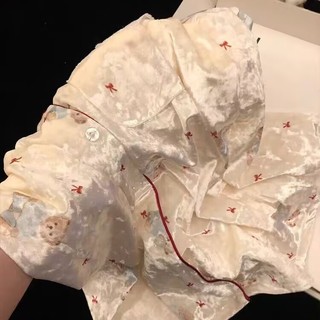 Bộ đồ ngủ nhung họa tiết gấu mới dành cho nữ, sang trọng và dày dặn, bộ dài tay mặc ở nhà trẻ trung