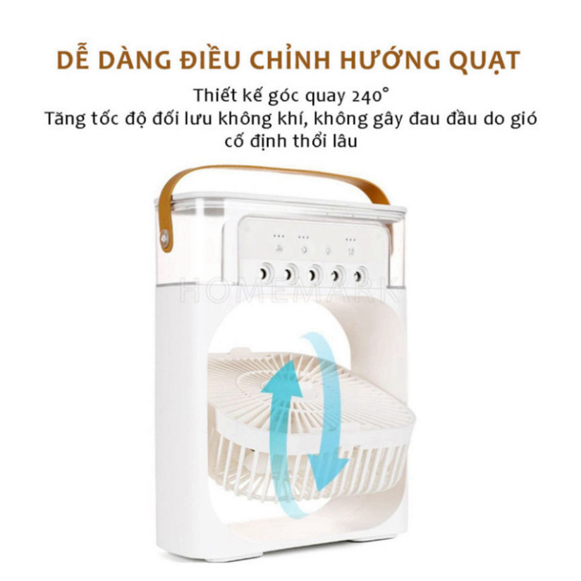 Quạt Phun Sương Mini 600Ml Có Khay Chứa Đá Kiêm Đèn Ngủ Có Chế Độ Hẹn Giờ Tiện Lợi GVQ Store