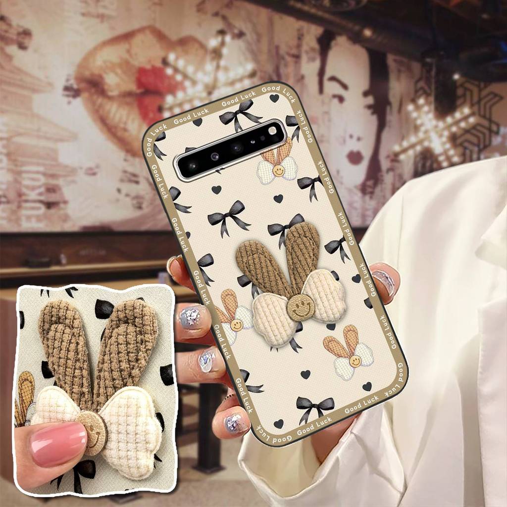 Ốp Điện Thoại TPU Dễ Thương Cho Samsung Galaxy S10 5G / SM-G977N 3D Chống Sốc Bọc Toàn Bộ Silicon Bảo Vệ Bền Ba Chiều Mặt Sau Vải Chống Bụi Bẩn Miếng Dán Thêu Sang Trọng
