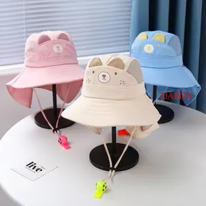 Mũ chống nắng trẻ em DARON, Kem chống nắng chống tia cực tím Mũ ngư dân cho bé, Gấu thông thường thoáng khí có nắp cổ rộng vành Mũ xô bé trai