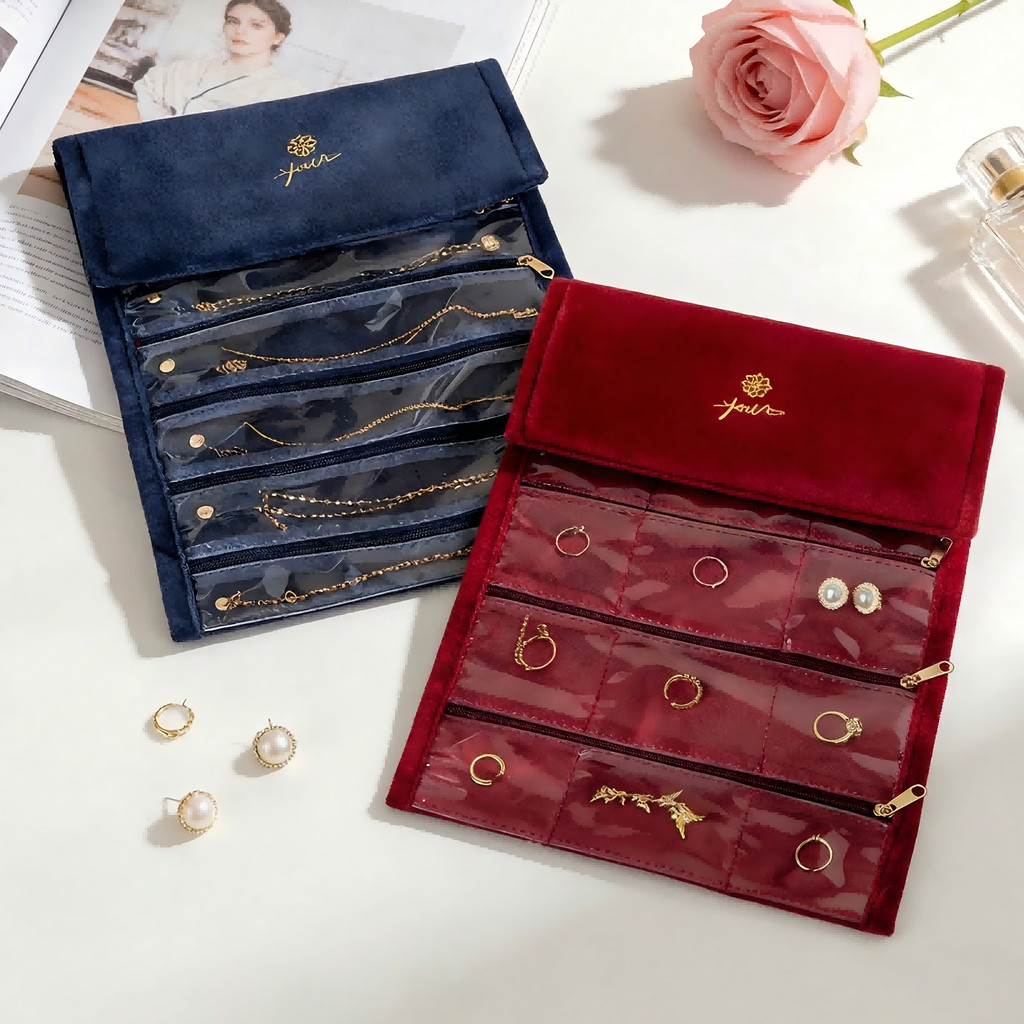CASEGRACE Du Lịch Trang Sức Tổ Chức Cuộn Có Thể Gập Lại Hộp Đựng Trang Sức Bông Tai Vòng Cổ Vòng Tay Túi Bảo Quản Hộp