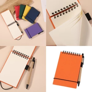 Excila Sổ ghi chú bỏ túi nhỏ có dây đeo đàn hồi 3X4 5Inch Máy tính xách tay cuộn dây đôi 50 tờ Unruled để ghi nhật ký Sk