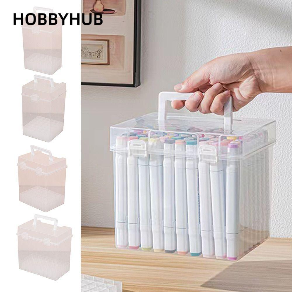 Hộp lưu trữ bút đánh dấu HOBBYHUB, Hộp đựng bút đánh dấu bằng nhựa nhiều khe, Hộp đựng văn phòng phẩm cầm tay chống nước trong suốt di động dành cho học sinh
