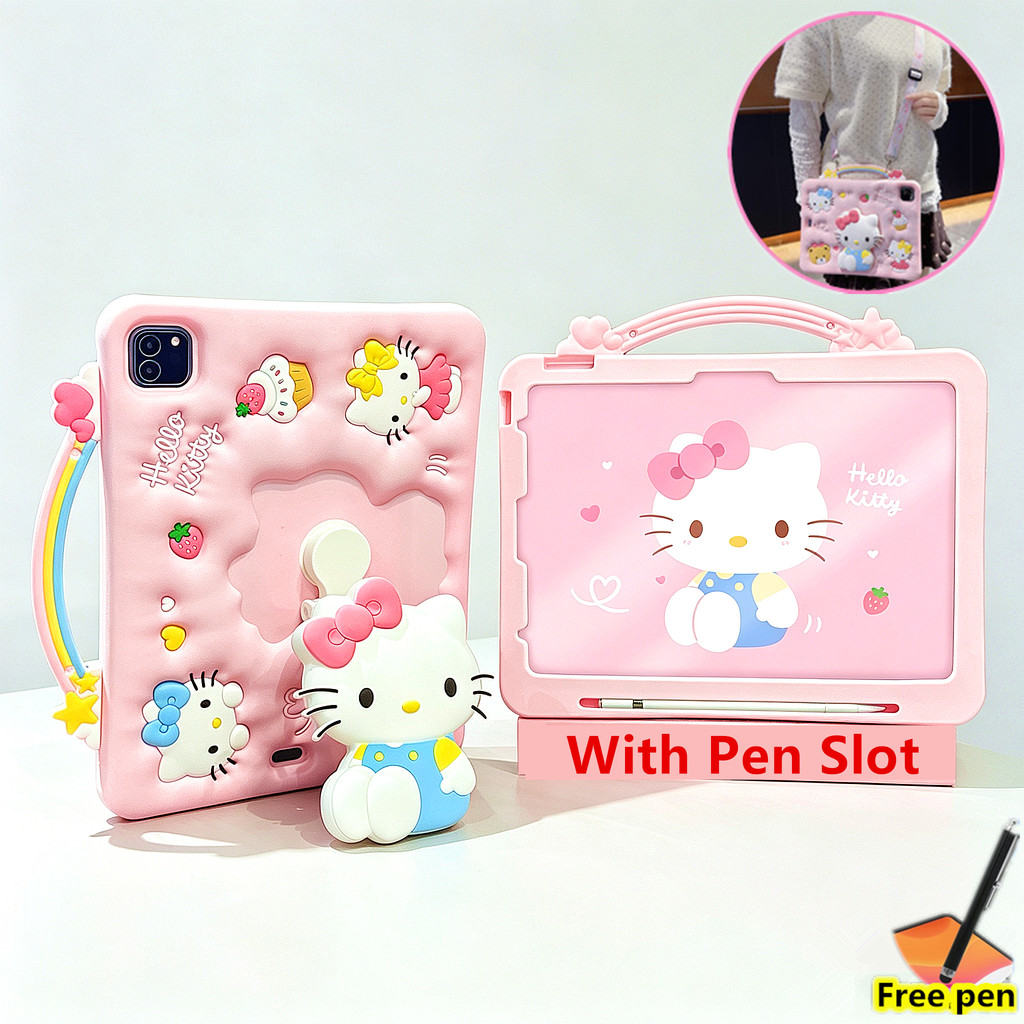 Ốp Lưng Cho iPad A19 12th 2026 Air 11 M4 Air8 A16 2025 2024 M2 / M3 Mini 10.2 "7 8 9 10th 10.9 5 6 9.7" 1234 3D Hoạt Hình Xoay Đứng Có Khe Cắm Bút Vỏ Dây Đeo Vỏ Máy Tính Bảng