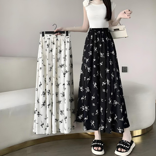 VM-Chân váy hoa nhí, chân váy dáng dài xoè chất liệu voan hot trend 2 màu đen, trắng