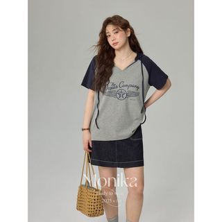 Plus Size Top Nữ Mùa Hè 2026 Rời 150kg Plus Size Nữ Tay Ngắn Có Mũ Trùm Đầu Béo mm Mỏng Hơn Nhìn Cổ Chữ V Cổ Plus Size Quần Áo Nữ