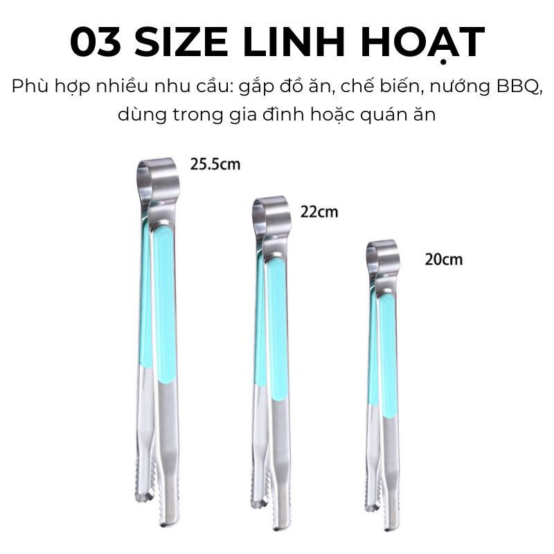 Kẹp Gắp Thức Ăn Inox Nguyên Khối Đầu Răng Cưa – Kẹp Gắp Đá, Đồ Nóng Tay Cầm Chống Trượt, Chống Nóng | 374