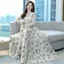 Mùa Xuân, Mùa Thu 2025 Nữ Dài Tay Váy Jacquard Voan Siêu Cổ Tích Hẹp Đi Biển Lớn Xoay Nơ Cực Dài Đầm