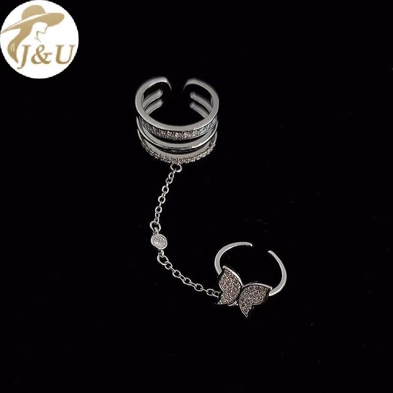 JU Mới Bướm sel Nhẫn Nữ Nhẫn Đôi Ngón Tay Dây Chuyền Punk Nhẫn Trang Sức Nữ Thời Trang HipHop Trang Sức VN