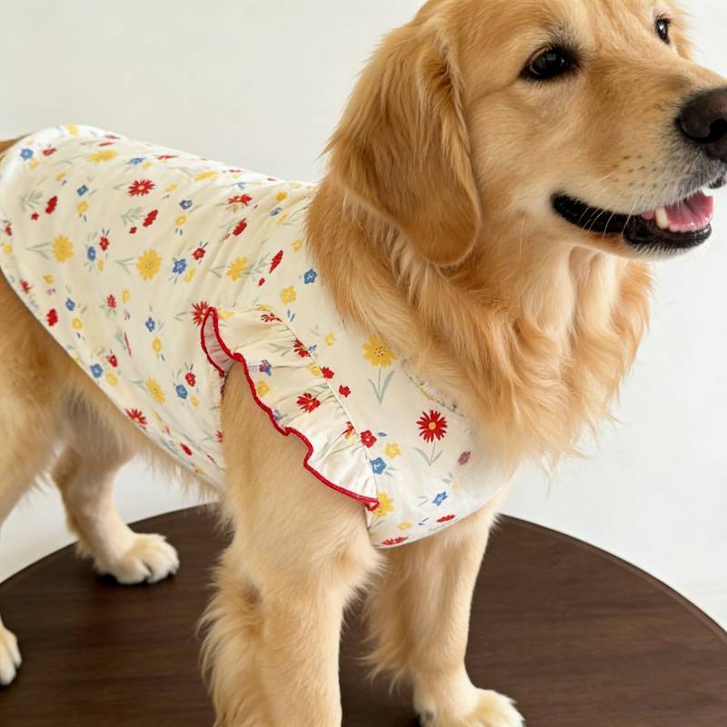 【Ready Stock】 Pet Dog Clothes Floral Flounce Super Cute Sweet Thin Vest Golden Retriever Spring and Summer Refreshing Clothing LP9x