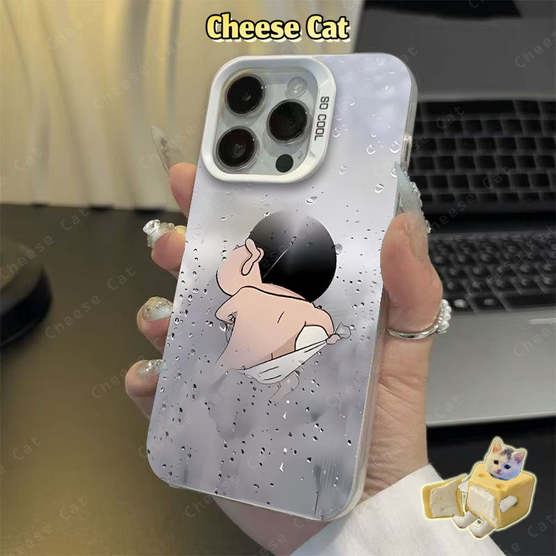 Hài hước Shin Ốp Sáng Tạo Sương Mù Cho iPhone 15 14 13 12 11 16 17 Pro Max 16E Xs Max XR 7Plus Vỏ Có Giá Đỡ Kim Loại